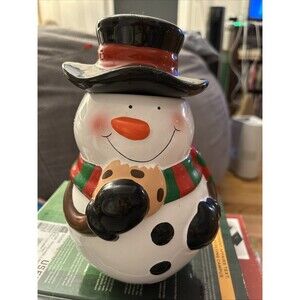 PRE-OWNED Teleflora Christmas Snowman Cookie Treats Ceramic Jar